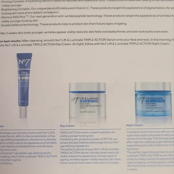 No7 LIFT LUMINATE TRIPLE ACTION ANTI AGING SKINCARE SYSTEM SET hp 5x ๐ฅ๐ฅ๐ฅ๐ฅ - Picture 7 of 7